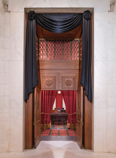 The Courtroom doors draped for the death of Associate Justice Ruth Bader Ginsburg, September 2020.