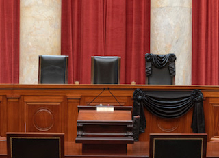 The Bench draped for the death of Associate Justice Ruth Bader Ginsburg, September 2020.