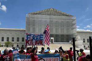 Protesters gathered outside the Supreme Court
