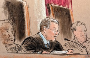 Chief Justice John Roberts participates in oral arguments