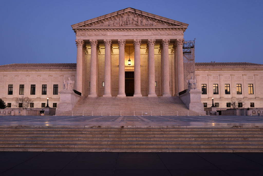 The Supreme Court building is pictured in the early evening
