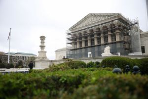 Scaffolding sits around the Supreme Court building in Washington, D.C.