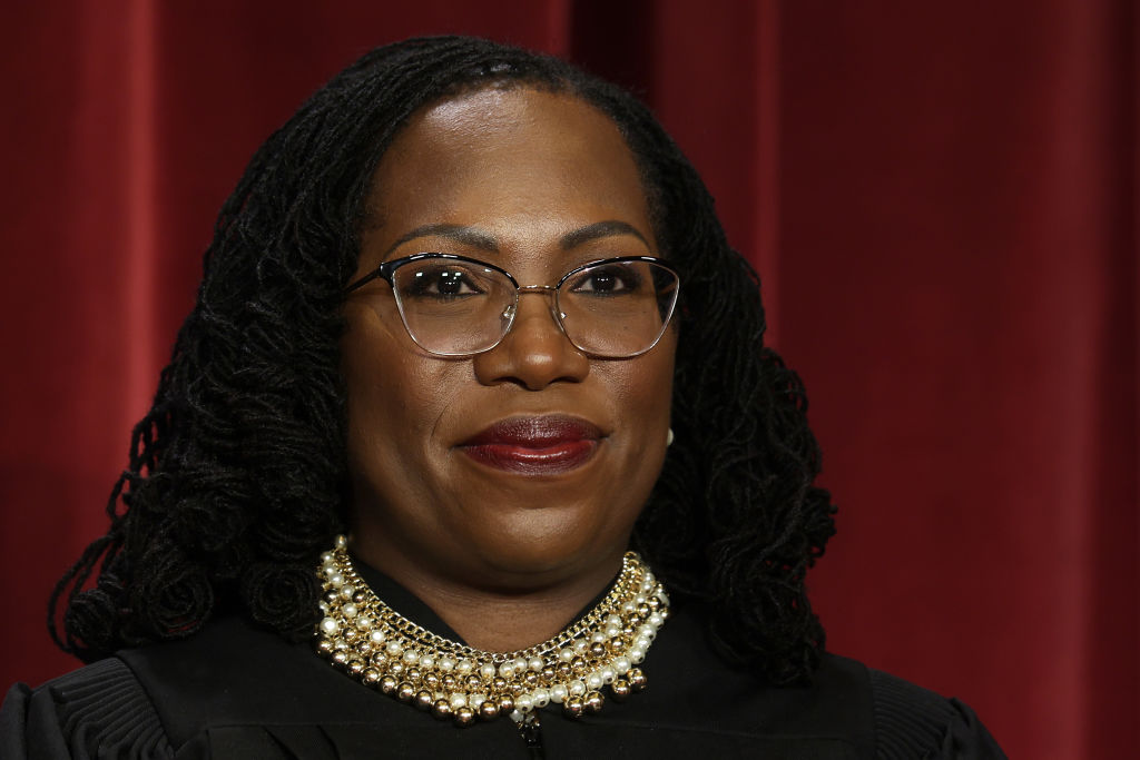 United States Supreme Court Associate Justice Ketanji Brown Jackson poses for an official portrait at the East Conference Room of the Supreme Court building on October 7, 2022 in Washington, DC.