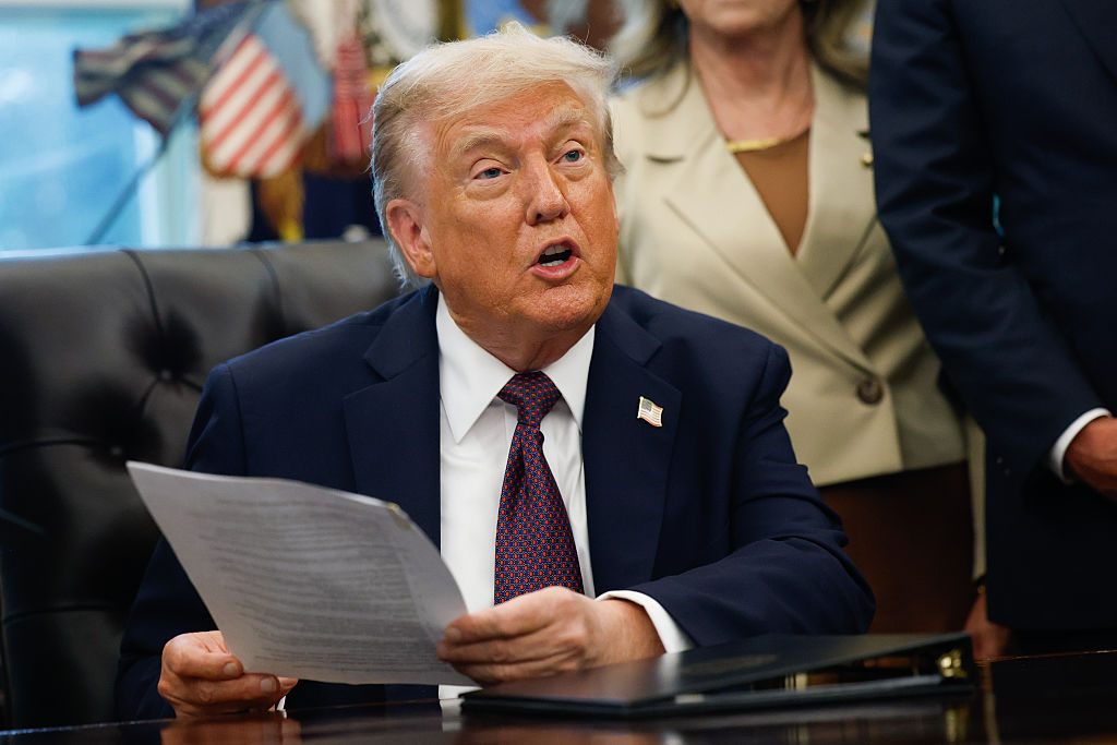 President Donald Trump delivers remarks before signing a Presidential Memorandum in the Oval Office on Sept. 15, 2025 in Washington, DC. Trump signed a memorandum that will send members of the National Guard and federal law enforcement agencies to Memphis, Tennessee in an effort to decrease crime in the city.